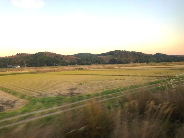 鳴子温泉駅出発後の風っこの車窓