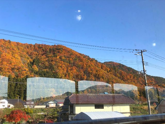 西若松駅出発後の車窓から見える紅葉