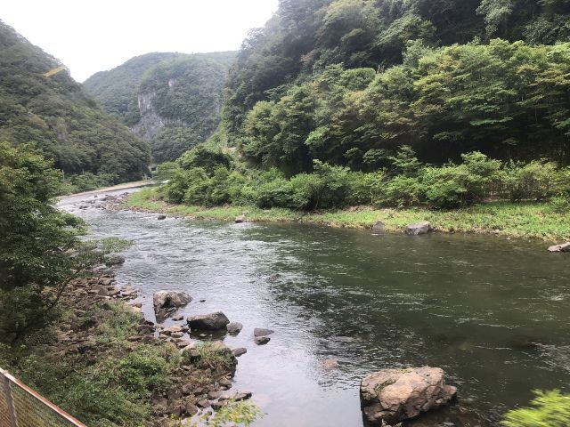 伯備線の車窓から眺める高梁川